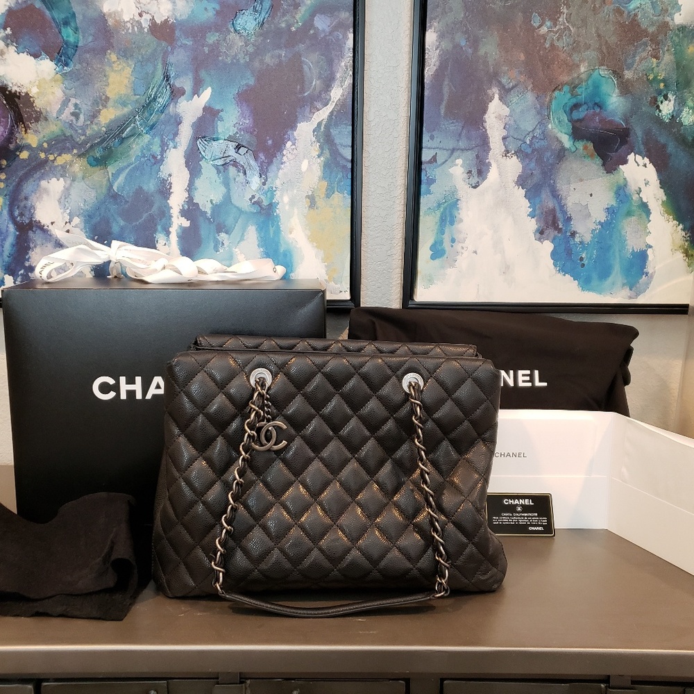 AUTHENTIC CHANEL City Shopping Tote Quilted Caviar